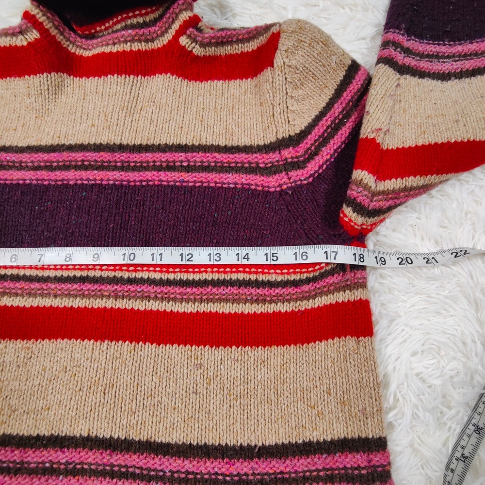 Vintage 90s Eddie Bauer Lambswool Sweater Rollneck Striped Whimsy Boho Artsy M - Picture 6 of 8